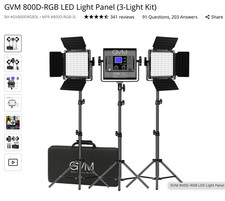 GVM 800D RGB LED 3-Light Studio Kit  Softbox, Stands  Case - Used Once Indoors