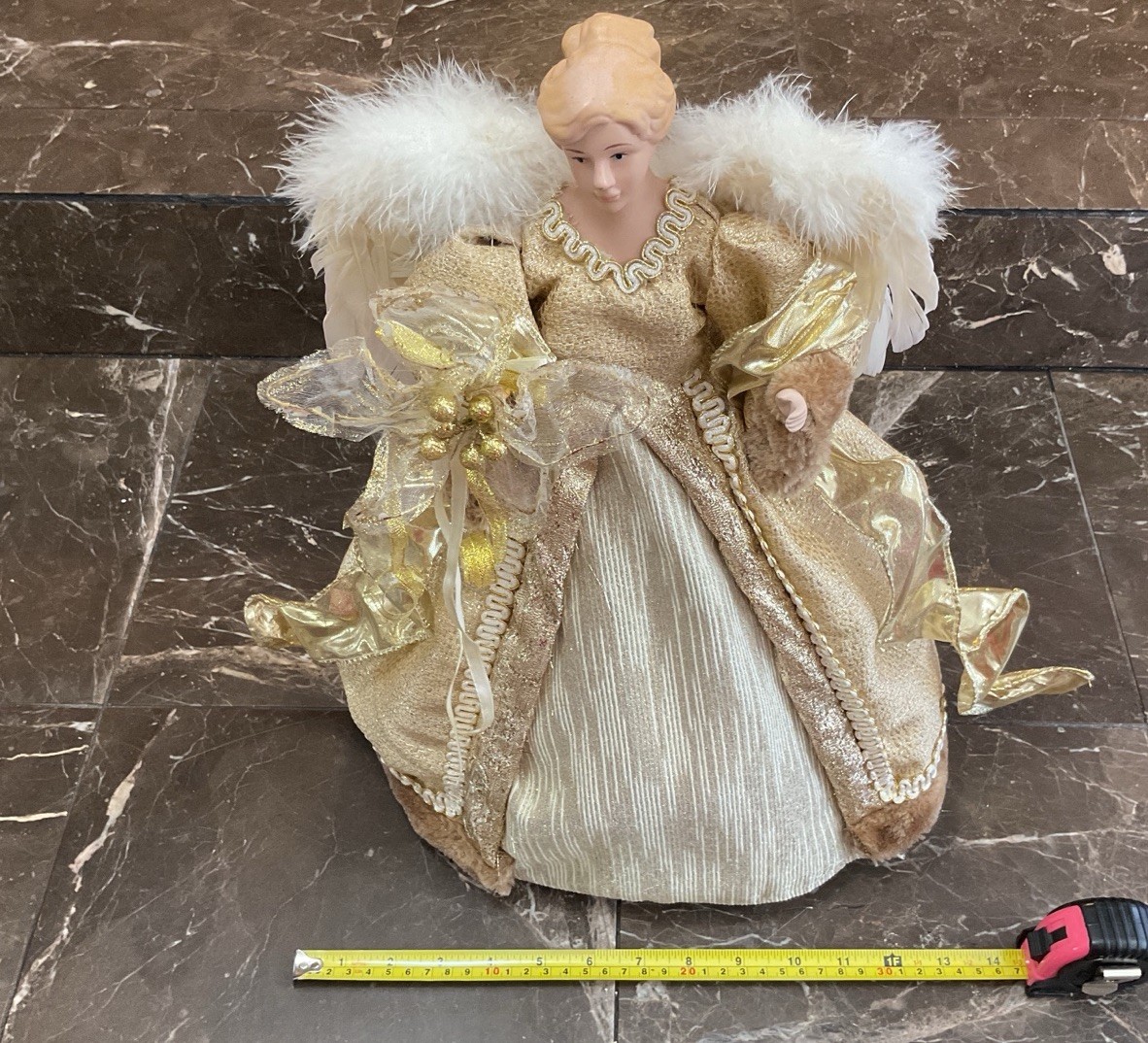 Christmas Angel Tree Topper Ivory Gold And Brown Elegant Gown 17” Stunning