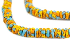 Lava Fire Fused Rondelle Recycled Glass Beads 8mm Ghana African Multicolor Disk