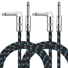 10FT 2 PACK Instrument Cable -Electric/Bass Guitar 1/4" Right Angle Black  Blue