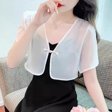 Women Chiffon Bolero Shrug Cardigan Cropped Tops Sheer Jacket Shawl Capelet