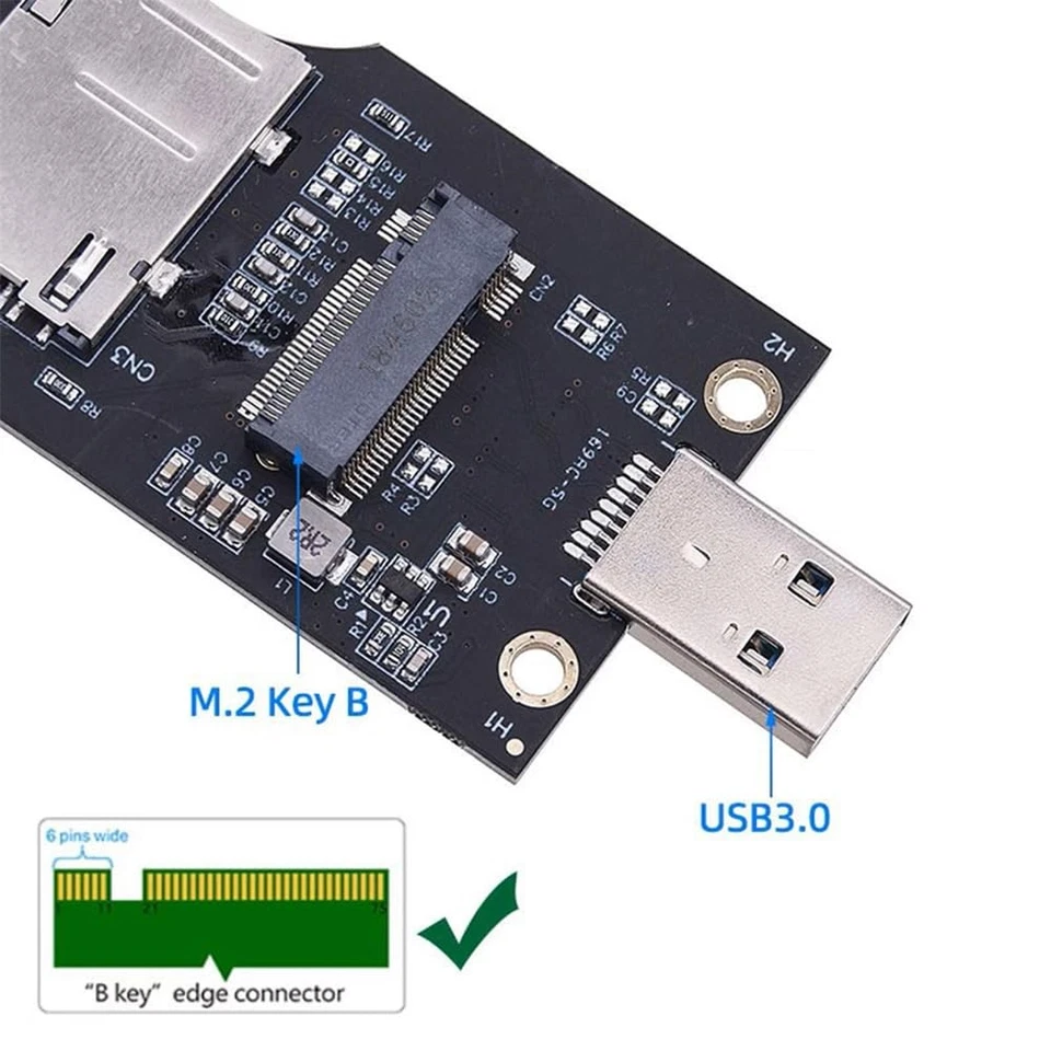 NGFF M.2 Key-B WWAN to USB 3.0 Adapter Riser Card w SIM Slot for 3G/4G/5G LTE... - Image 3 of 4