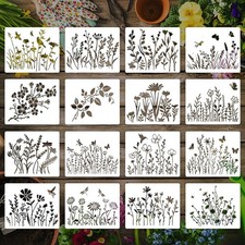 16 Pieces Wildflower Stencils for Painting, Reusable Small Spring Wild Flower...