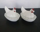 Vintage Lot Of  2 Westmoreland Milk Glass Covered Hens on Nests Dish 3.5"
