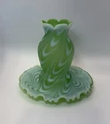 Fenton 1950’s Lime Satin Opalescent Swirled Rib Optic Fairy Light Lamp Scarce!