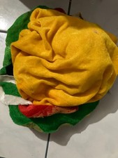 PLUSH FOOD HAMBURGER BURGER HAT PLUSH TOY CAP FUNNY GAG NOVELTY CHEESEBURGER