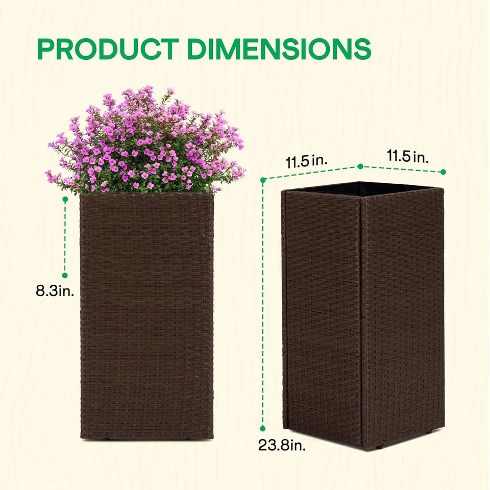All-Weather Wicker Planters, Set of 2, 24 in Tall Wicker Planters, Self-Watering - Image 2 of 4