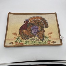Fall Thanksgiving Turkey Seasonal Woven Tapestry Placemats, Set of 4 18.5”x12.5”
