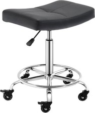 Adjustable Rolling Stool With Extra Wide Seat Lockable Rubber Wheels Footrest