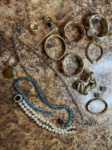 Vintage Costume Jewelry Lot – 14 Pieces – Bracelets, Rings & Necklaces