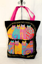 Laurel Burch Large Fabulous Fancifull Felines Colorful Cat Canvas Tote Bag