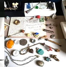 Victorian Antique Mourning Figa Skull Agate Jewelry Lot Deco Gold Filled Coral +