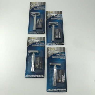 Lot 4 Packs Assured Double-Edge Safety Razors Stainless Steel Handle 5 Blade New