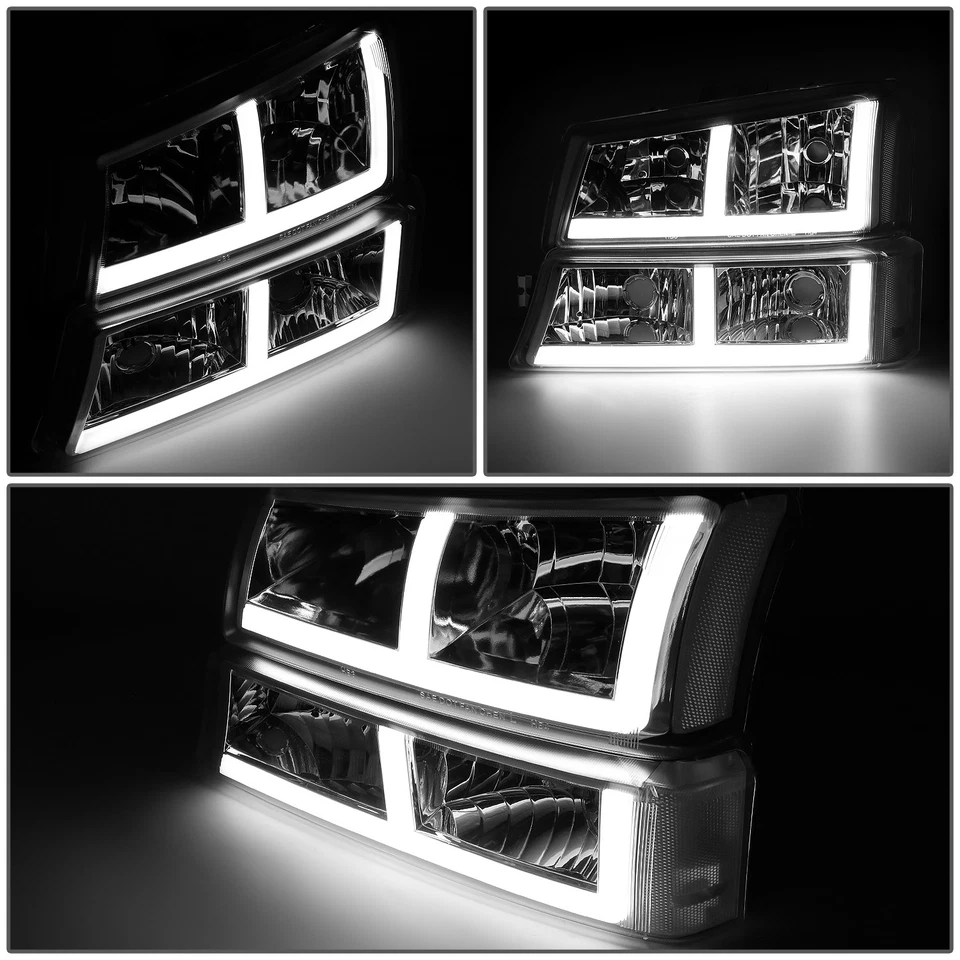 Para Silverado 1500-3500 2003-2007 F-LED DRL Faros Lámpara de parachoques Cromo Ahumado Foto 3 de 4