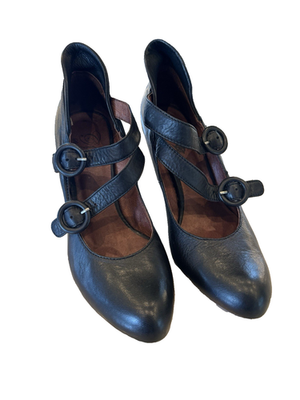 #ad #ad Chocolate Negro Portugal Pump Black Leather Strappy Maryjane Grandmacore 5.5 $39.99