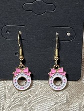 Christmas Wreath Pink Gold Holiday Gold Enamel Drop Dangle Adorable Earring Set