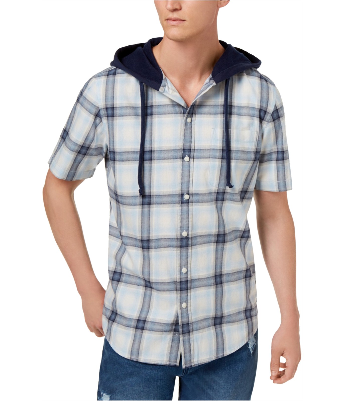 American Rag Mens Hooded Ian Button Up Shirt