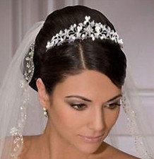 98b Dainy Bridal Silver Plated Flower Crystal Faux Pearl Wedding Tiara Headband