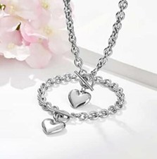 Women Girl Love Heart Charms Necklace Jewelry Set Stainless Steel Pendant 8mm
