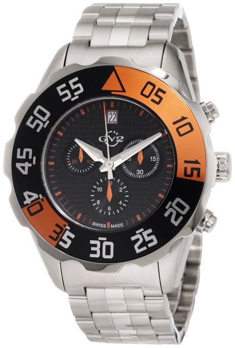 GV2 by Gevril Mens 3002B Parachute Chronograph Black Orange Bezel
