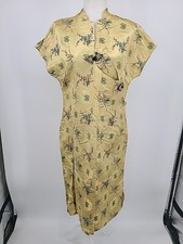 Vintage 1950s Gold Medallion Silk Satan Brocade Chinese Cheongsam Dress Qipao