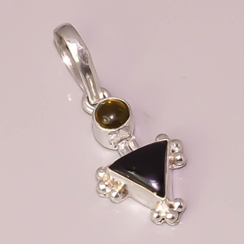 Black Onyx Yellow Citrine Handmade 925 STERLING SILVER PLATED BOHO PENDANT