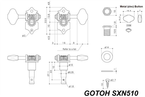 Juego de máquinas de afinación de guitarra GOTOH SXN510 Open Back 3 x 3 - - Imagen 2 de 9