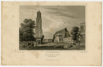 Antiker Druck-UTRECHT-DOMTOREN-KIRCHE-NIEDERLANDE-Terwen-Umbach-1863