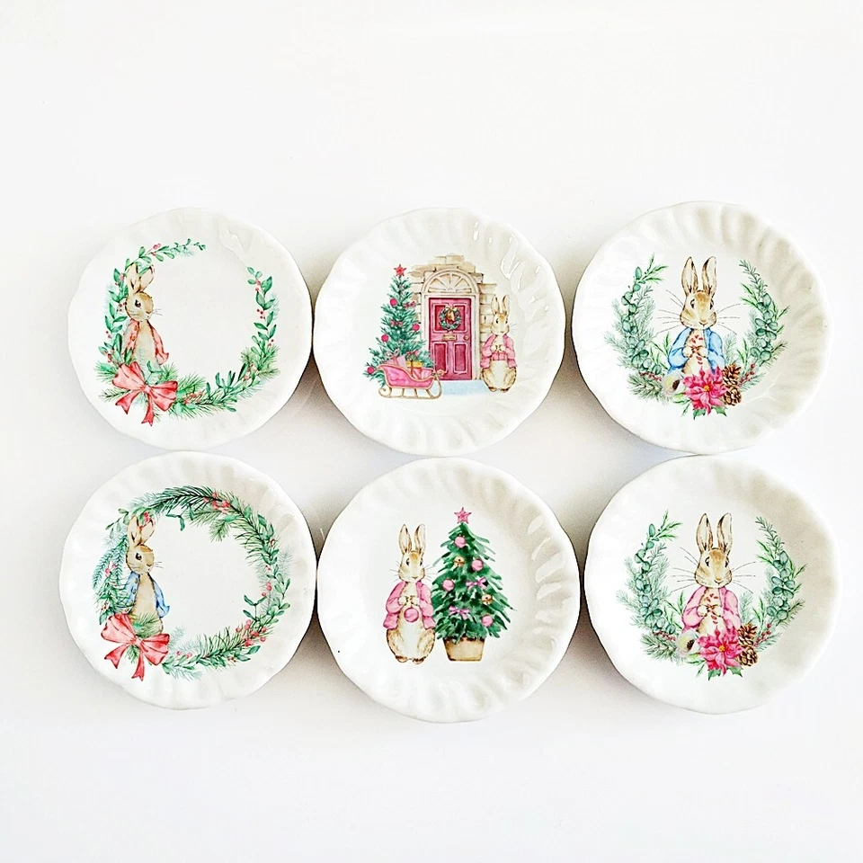 Juego de platos de conejito de Navidad miniatura hechos a mano casa de muñecas cocina decoración 1:12 Foto 2 de 4