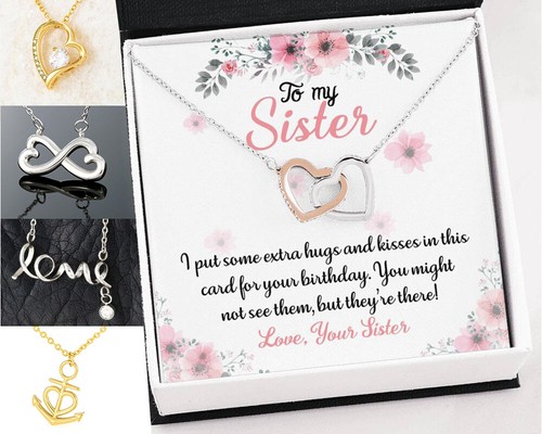 Sister To Sis Jewelry Virtual Hugs And Kisses Message Card + Necklace (5 Styles)