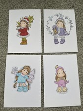 Magnolia Tilda Xmas/ Winter card toppers x 4 Hand Stamped Coloured & Glittered