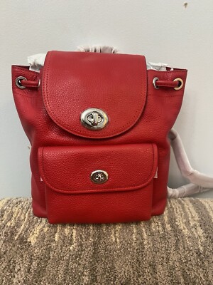 Coach Pebbled Leather Mini Turnlock Rucksack Backpack 37581 Azure