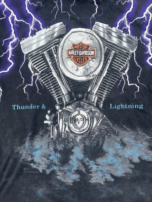Vintage Harley Davidson Thunder Lightning T-Shirt All Over Print 
