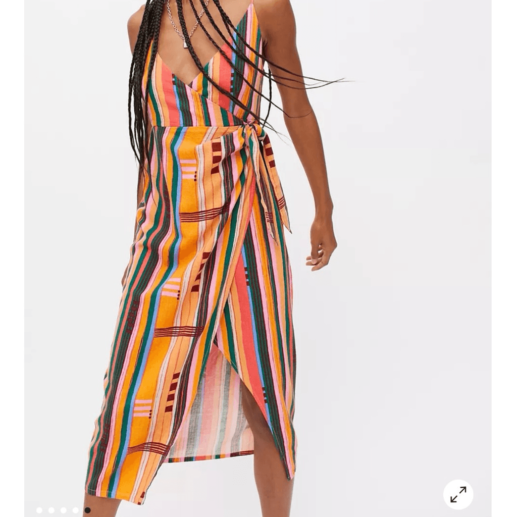 UO Stripe Flashing Lights Wrap Dress - Orange XS at Urban Outfitters