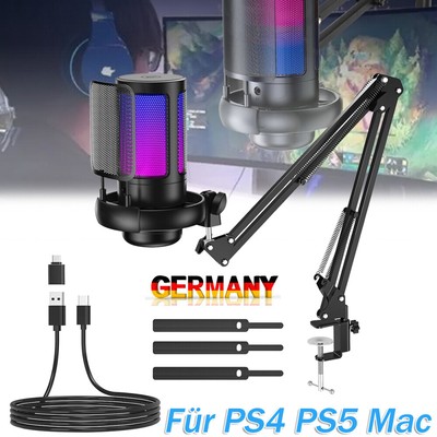 Gaming USB Mikrofon PC Microphone Streaming RGB Podcast Studio Kondensator Mic