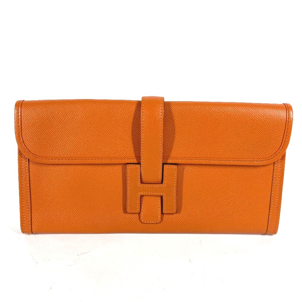 HERMES Jige Elan 29 Clutch Bag in Epsom Orange with H Logo  