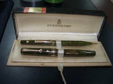 RARE 1936 Wahl Eversharp Gold Signature Brazilian Green Fountain Pen Pencil set