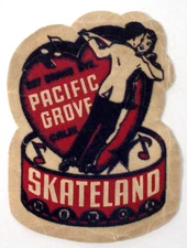 c1940s Pacific Grove CA Skateland Couple Skae Dancing Flocked Patch 6.25"H