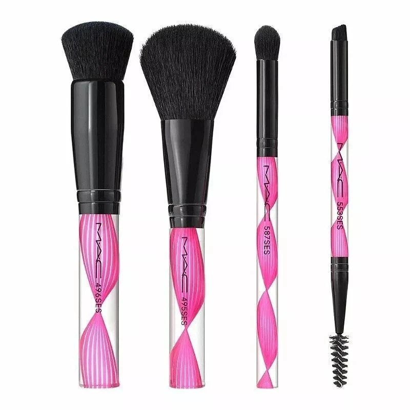 MAC Wave Your Wand Brush Kit Face Eye Shadow Brow Powder Bag 553 587 496 495 5PC - Image 2 of 4