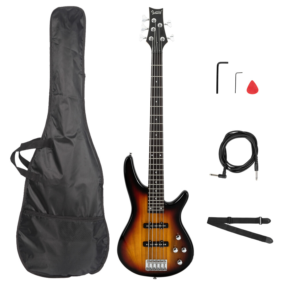 5 String Electric Bass Guitar Full Size Sunset Finish with Accessories