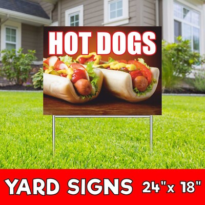 HOT DOG Yard Sign Corrugate Plastic with H-Stakes coffee fast food burger soda
