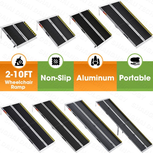 2/3/4/5/6/7/8/10 ft Folding Aluminum Wheelchair Ramp Medical Mobility Threshold
