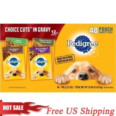 Pedigree Choice CUTS in Gravy Adult Soft Wet Dog Food, 48 Pouch Variety Pack