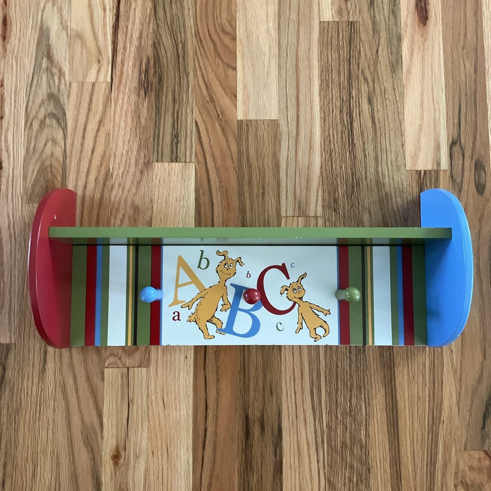 Dr. Seuss ABC Kids Room Shelf Marvin Mooney Dog Green Red Blue Striped 9x19” - Image 4 of 4