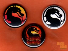 Set of three 1" Mortal Kombat logo pins buttons 