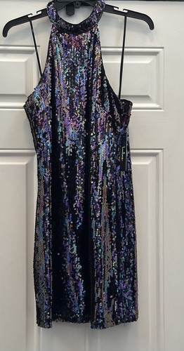 Lulus Black Iridescent Short Sequin Dress Women Size M Party Dress
