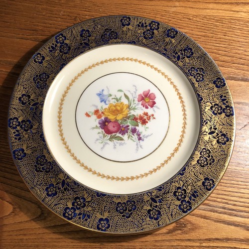 ANTIQUE VINTAGE PARAGON FLORAL FLOWER COBALT BLUE & GOLD GILT 27cm CABINET PLATE - Picture 12 of 12