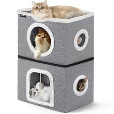 URPOWER 2 Story Cat Bed, Large Cat House for Indoor Cats Covered Cat Cave wit...