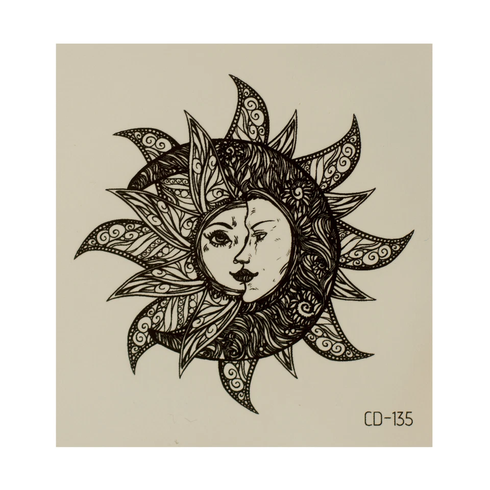 TATTOODRUCKER 2 x Sonne-Mond Tattoo in schwarz -Mandala Optik - Temporary Tattoo - CD135 (2)