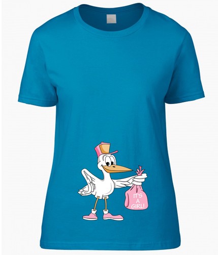 T-SHIRT DONNA PREMAMAN CICOGNA ROSA MAGLIETTA PERSONALIZZATA FEMMINA IT'S A GIRL - Picture 5 of 6